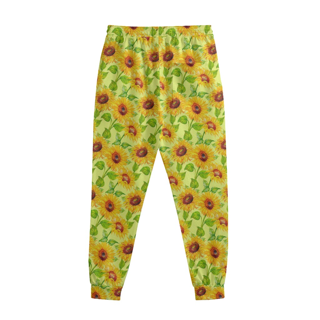 Beige Watercolor Sunflower Pattern Print Sweatpants