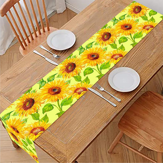 Beige Watercolor Sunflower Pattern Print Table Runner