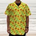 Beige Watercolor Sunflower Pattern Print Textured Short Sleeve Shirt