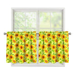 Beige Watercolor Sunflower Pattern Print Tier Curtains