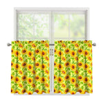 Beige Watercolor Sunflower Pattern Print Tier Curtains