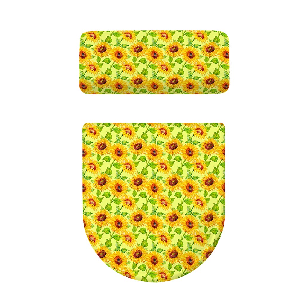 Beige Watercolor Sunflower Pattern Print Toilet Lid And Tank Cover Set