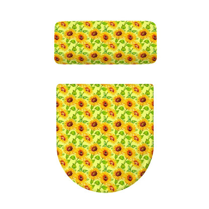 Beige Watercolor Sunflower Pattern Print Toilet Lid And Tank Cover Set