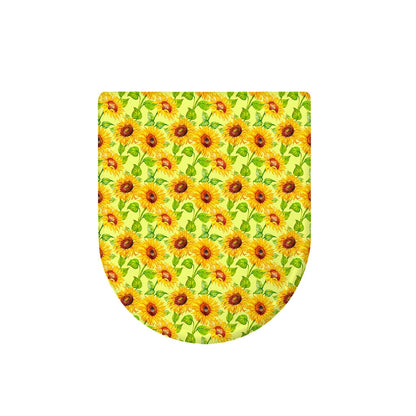 Beige Watercolor Sunflower Pattern Print Toilet Lid Cover