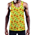 Beige Watercolor Sunflower Pattern Print Men's Workout Tank Top