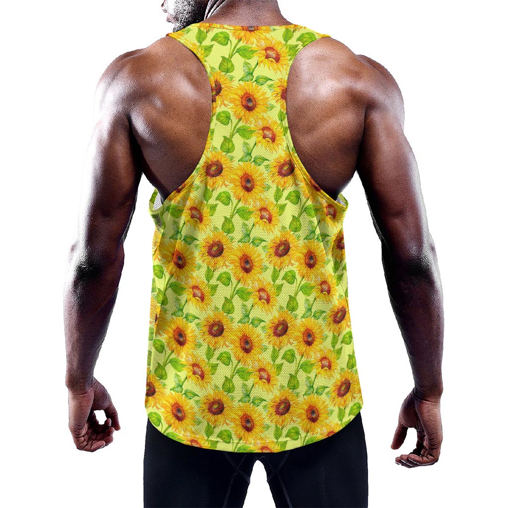 Beige Watercolor Sunflower Pattern Print Training Tank Top