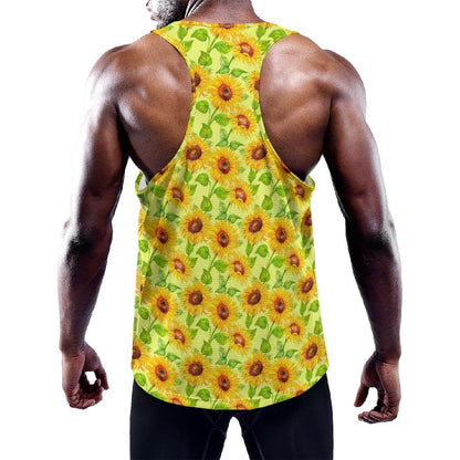 Beige Watercolor Sunflower Pattern Print Training Tank Top