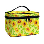 Beige Watercolor Sunflower Pattern Print Travel Makeup Bag