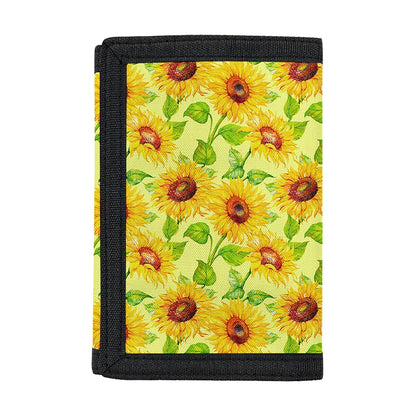 Beige Watercolor Sunflower Pattern Print Trifold Wallet