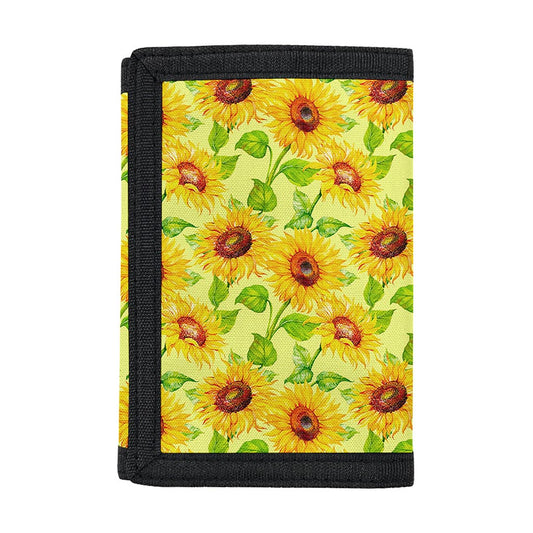 Beige Watercolor Sunflower Pattern Print Trifold Wallet