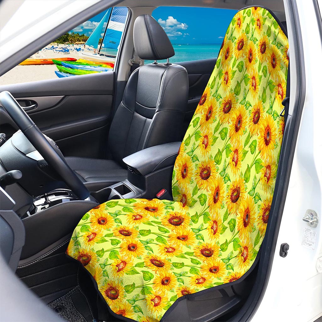 Beige Watercolor Sunflower Pattern Print Waterproof Car Seat Cover