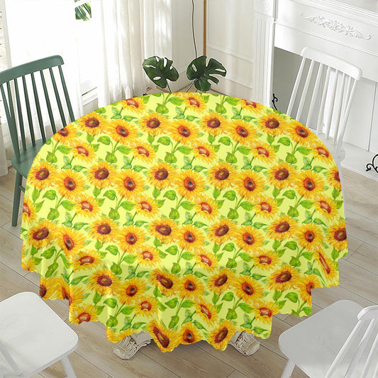 Beige Watercolor Sunflower Pattern Print Waterproof Round Tablecloth