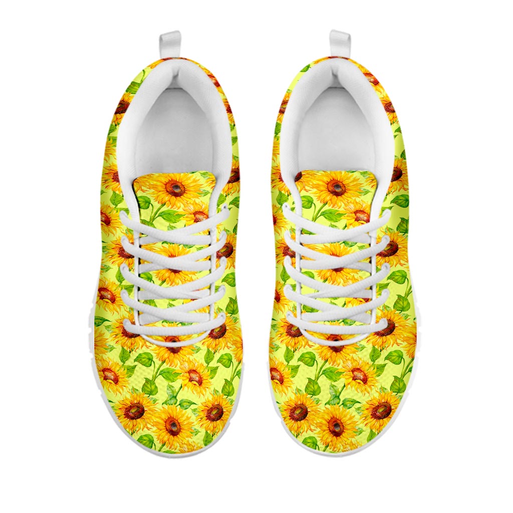 Beige Watercolor Sunflower Pattern Print White Running Shoes