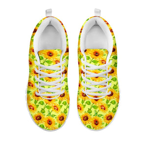 Beige Watercolor Sunflower Pattern Print White Running Shoes