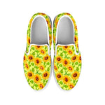 Beige Watercolor Sunflower Pattern Print White Slip On Sneakers