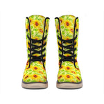 Beige Watercolor Sunflower Pattern Print Winter Boots