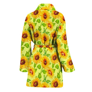 Beige Watercolor Sunflower Pattern Print Women's Bathrobe