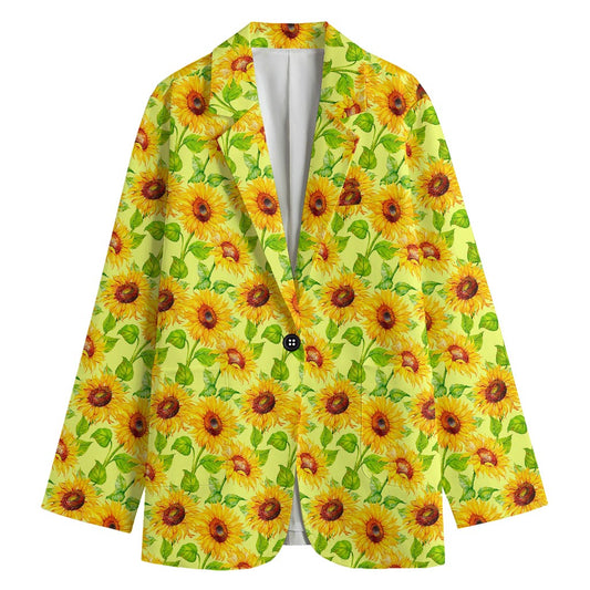 Beige Watercolor Sunflower Pattern Print Women's Blazer