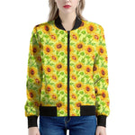 Beige Watercolor Sunflower Pattern Print Women's Bomber Jacket