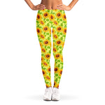 Beige Watercolor Sunflower Pattern Print Women's Leggings