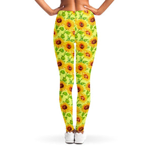 Beige Watercolor Sunflower Pattern Print Women's Leggings