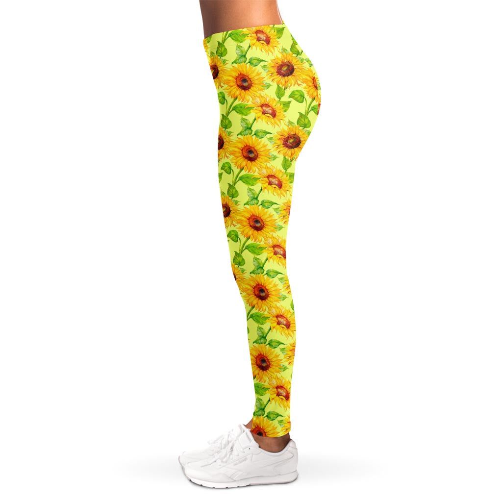 Beige Watercolor Sunflower Pattern Print Women's Leggings