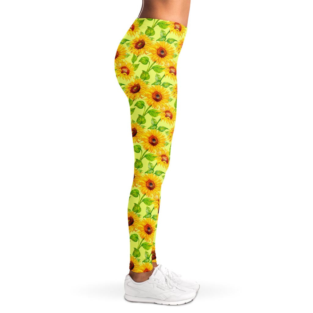 Beige Watercolor Sunflower Pattern Print Women's Leggings