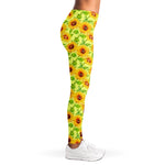 Beige Watercolor Sunflower Pattern Print Women's Leggings