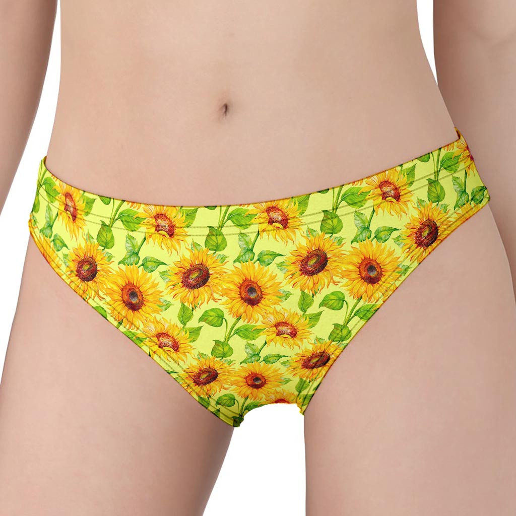 Beige Watercolor Sunflower Pattern Print Women's Panties