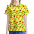 Beige Watercolor Sunflower Pattern Print Women's Polo Shirt