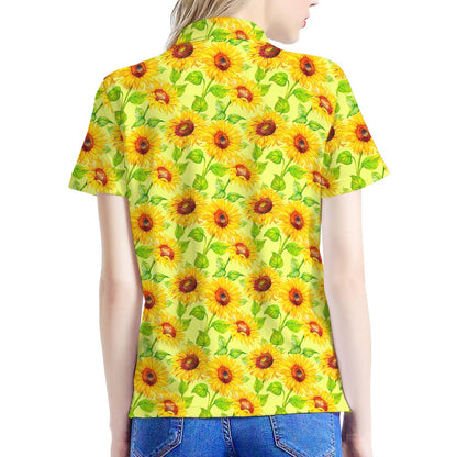 Beige Watercolor Sunflower Pattern Print Women's Polo Shirt