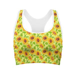 Beige Watercolor Sunflower Pattern Print Women's Sports Bra
