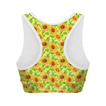 Beige Watercolor Sunflower Pattern Print Women's Sports Bra