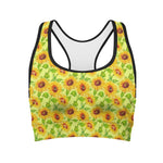 Beige Watercolor Sunflower Pattern Print Women's Sports Bra