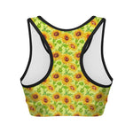 Beige Watercolor Sunflower Pattern Print Women's Sports Bra