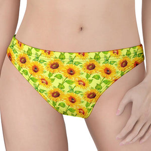 Beige Watercolor Sunflower Pattern Print Women's Thong