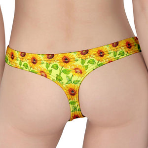 Beige Watercolor Sunflower Pattern Print Women's Thong