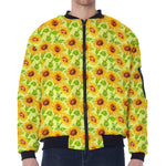 Beige Watercolor Sunflower Pattern Print Zip Sleeve Bomber Jacket