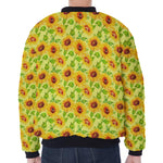 Beige Watercolor Sunflower Pattern Print Zip Sleeve Bomber Jacket