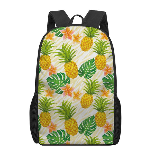 Beige Zebra Pineapple Pattern Print 17 Inch Backpack