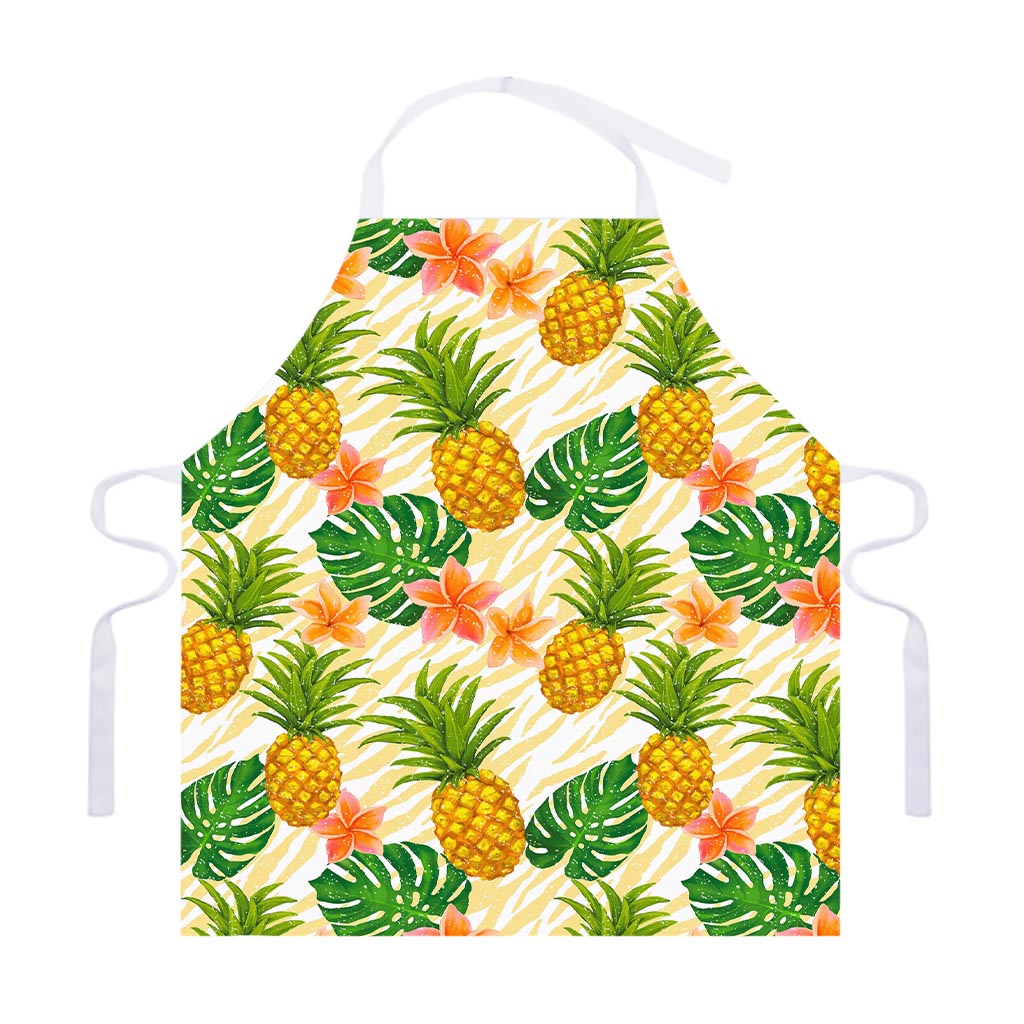 Beige Zebra Pineapple Pattern Print Adjustable Apron