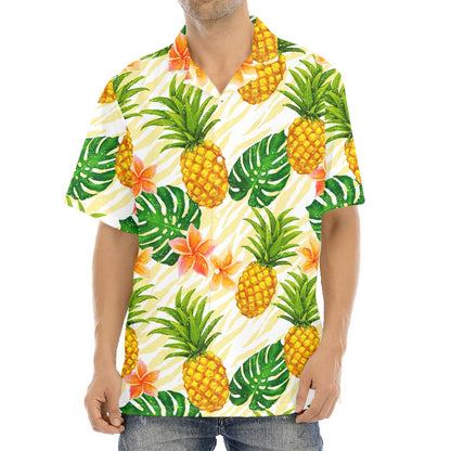 Beige Zebra Pineapple Pattern Print Aloha Shirt