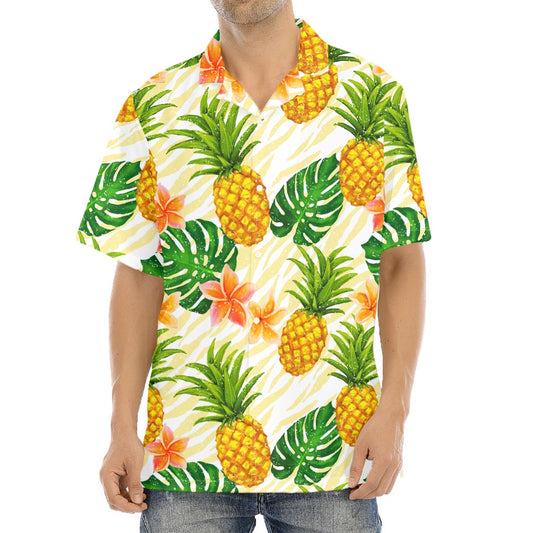 Beige Zebra Pineapple Pattern Print Aloha Shirt