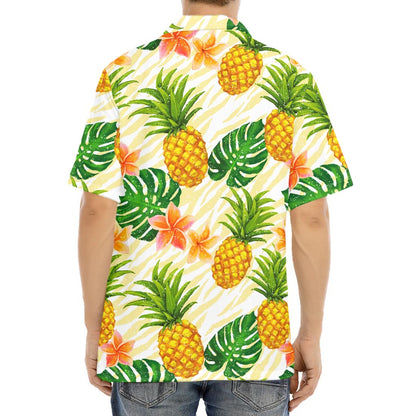 Beige Zebra Pineapple Pattern Print Aloha Shirt
