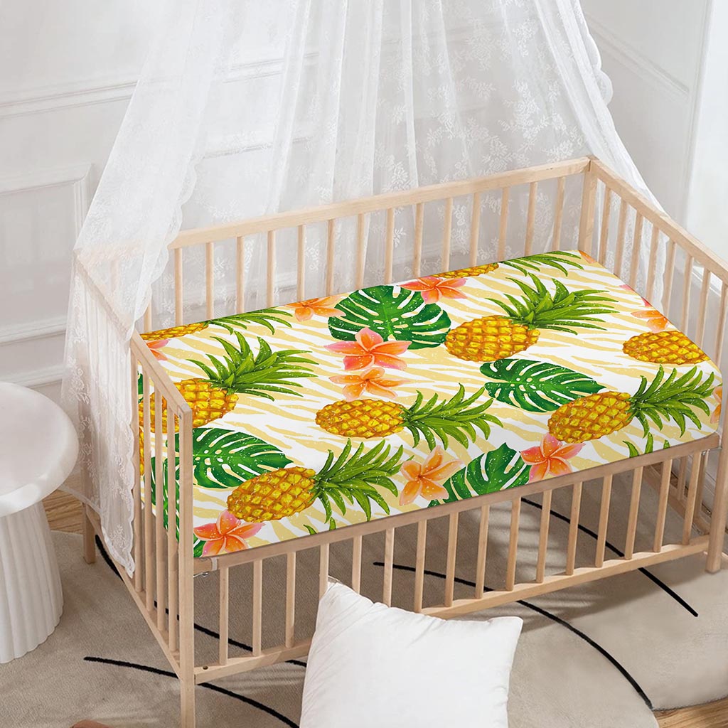 Beige Zebra Pineapple Pattern Print Baby Crib Sheet