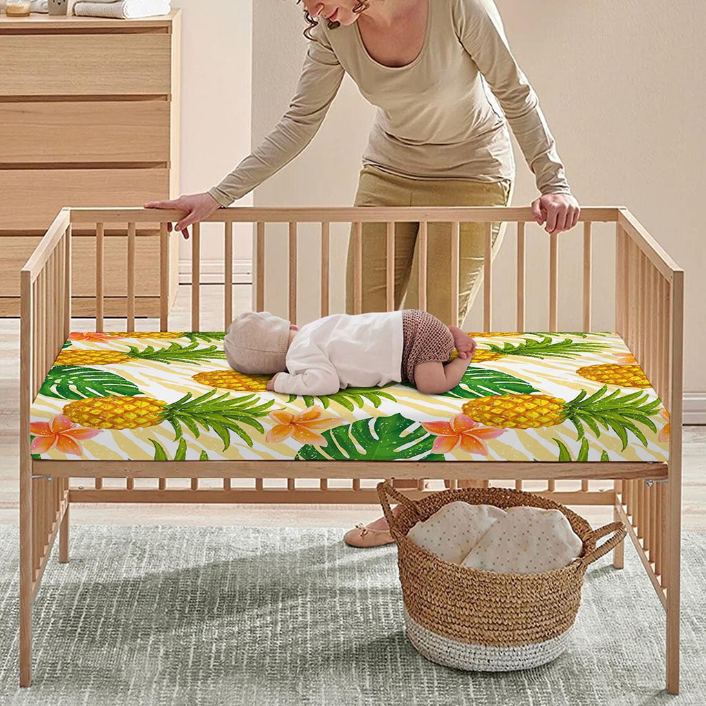Beige Zebra Pineapple Pattern Print Baby Crib Sheet