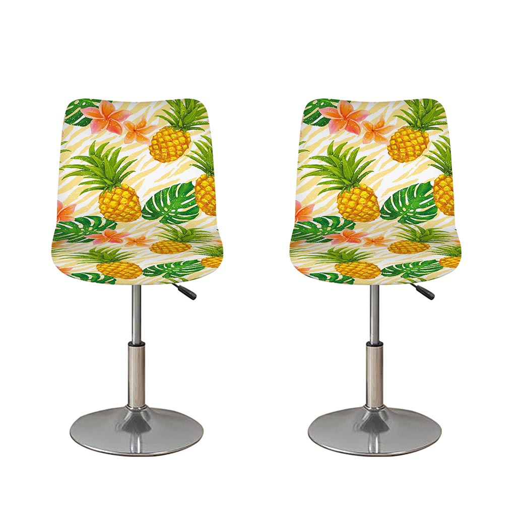 Beige Zebra Pineapple Pattern Print Bar Stool Covers