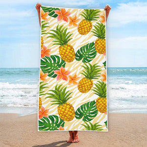 Beige Zebra Pineapple Pattern Print Beach Towel