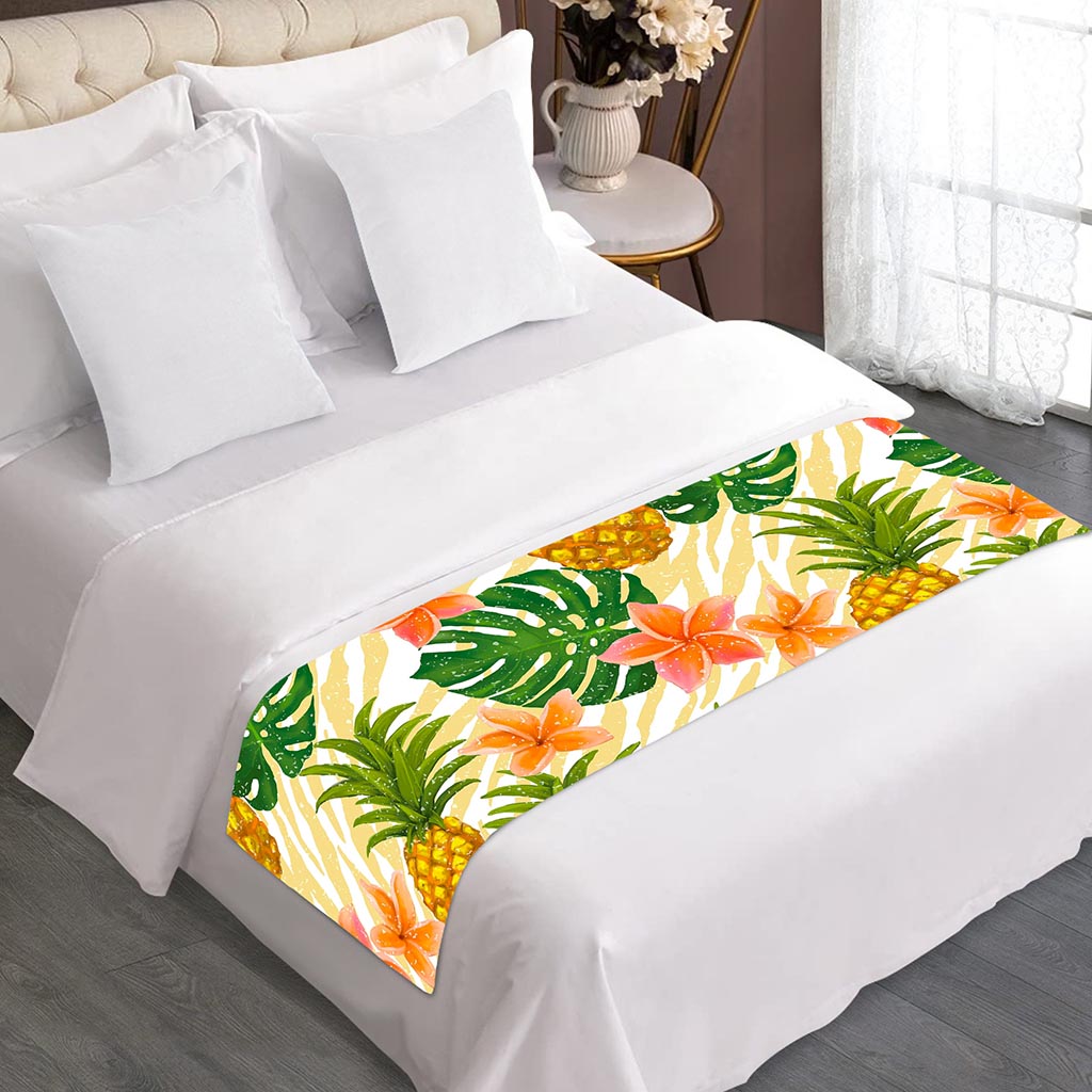 Beige Zebra Pineapple Pattern Print Bed Runner