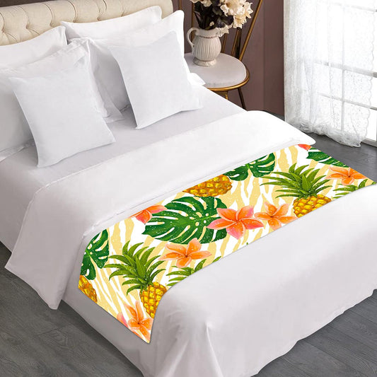 Beige Zebra Pineapple Pattern Print Bed Runner